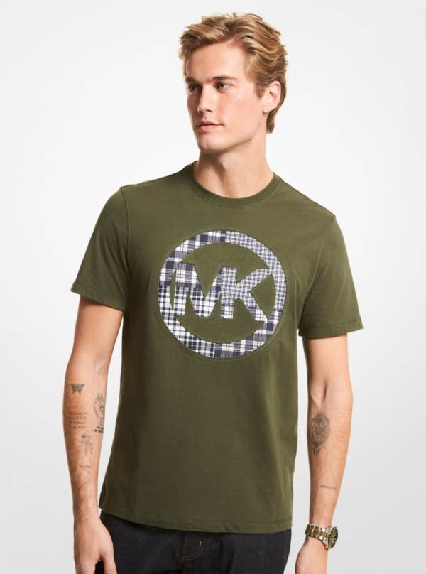 Panske Tricko Michael Kors Patchwork Logo Cotton Jersey Tmavo Zelene - Oblecenie Michael Kors Nejlevnejsi | RXFJL-6514